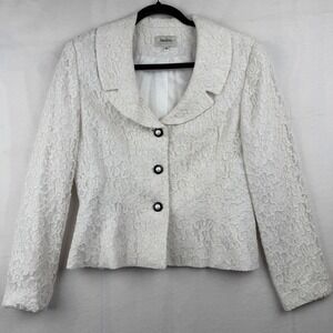 Neiman Marcus Exclusive White Lace‎ Blazer Jacket Women's Size 10 Elegant